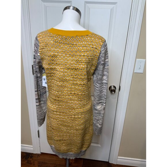 French Connection Yellow Gray Zig-Zag Long Sleeve Sweater Dress, Size 8 - Picture 4 of 5
